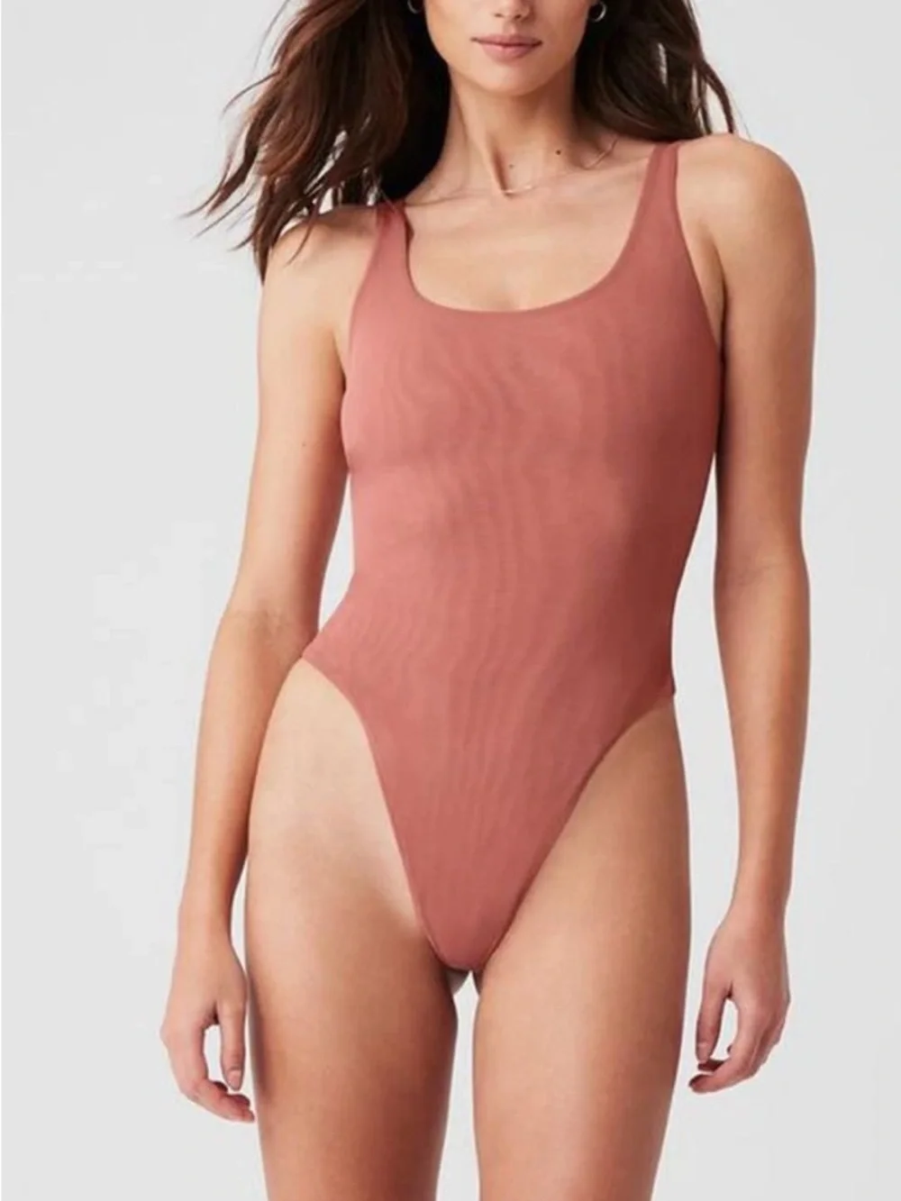 Alo  Mesh Sheer Illusion Bodysuit - Soft Terracotta